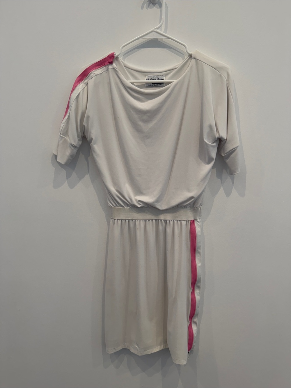 White Mini Dress with Pink Trim